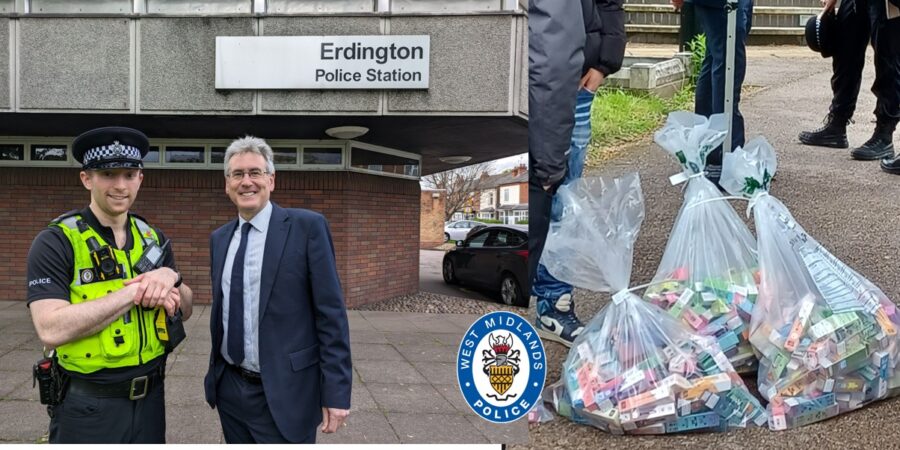 PCC Simon Foster alongside Sgt James Hurdidge during knife crime awareness week in Erdington