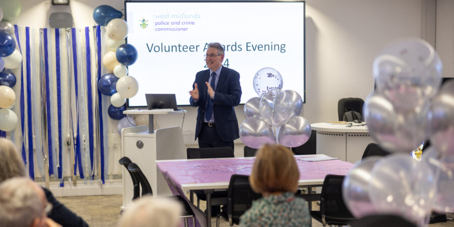 PCC Simon Foster thanks the work of the custody suite volunteers at an awards evening at Lloyd House in Birmingham