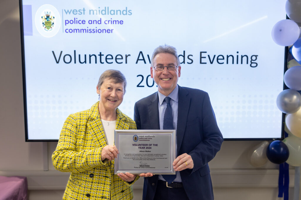 PCC Simon Foster with Custody Suite Volunteer of the Year 2024, Alison Walker
