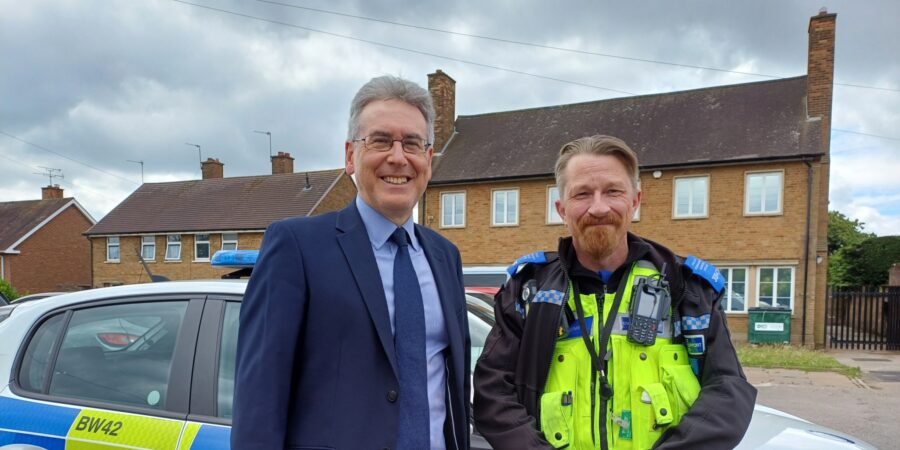 PCC Simon Foster with PCSO Anthony Henry outside the newly-reopened Quinton police station