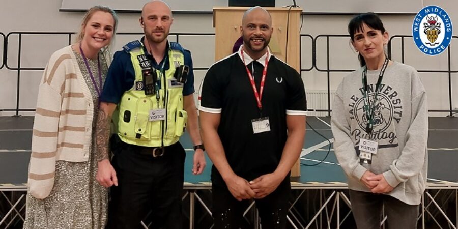 Precious Lives speaker Gary Williams (centre) alongside Walsall PCSO Daniel Peck at Grace Academy in Darlaston