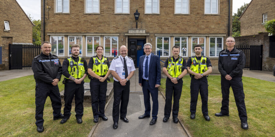 Chief Constable Craig Guildford and PCC Simon Foster check in on officers at the newly-reopened Quinton police station