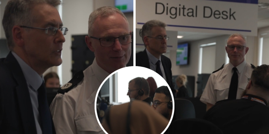 PCC Simon Foster visits Force Contact's call handling centre alongside ACC Matt Welsted