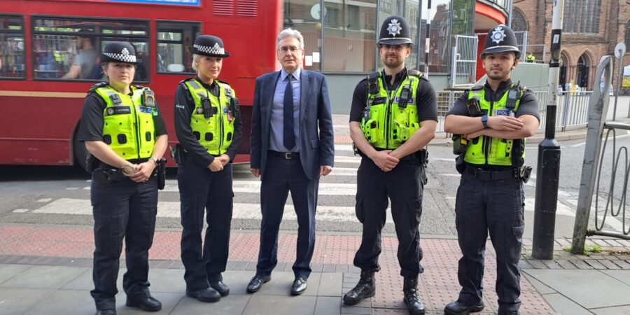 Police and Crime Commissioner Simon Foster alongside Operation Prosper officers in Walsall town centre
