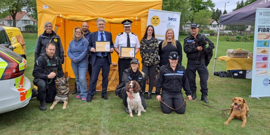 Police and Crime Commissioner Simon Foster alongside Chief Constable Craig Guildford for the launch of the Animal Welfare Volunteer Scheme at Tally Ho!