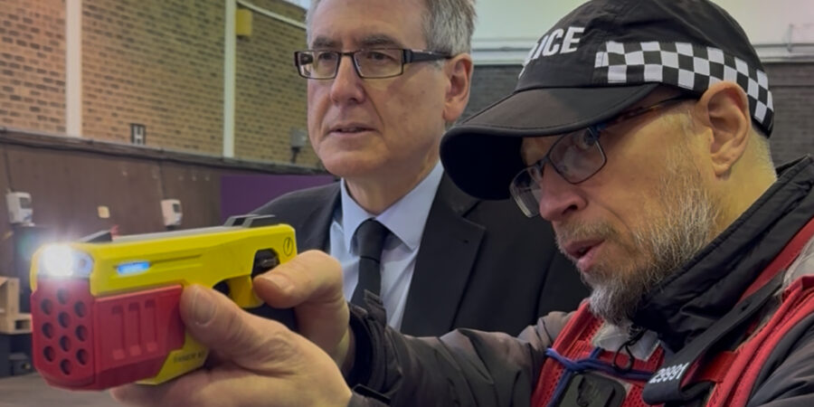 PCC Simon Foster overseeing the all-new T10 Taser that will be used by West Midlands Police